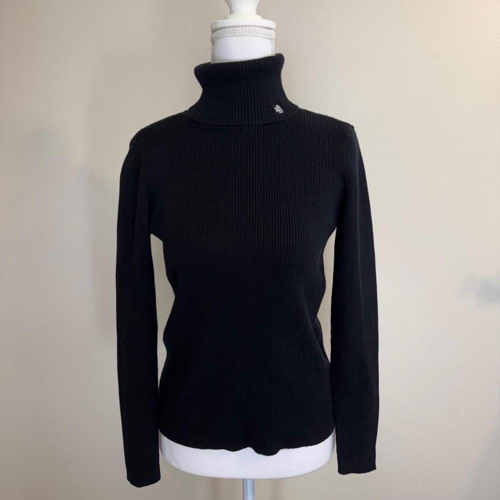 Lauren Ralph Lauren Black Ribbed Turtleneck Sweater Womens S Old Money Preppy